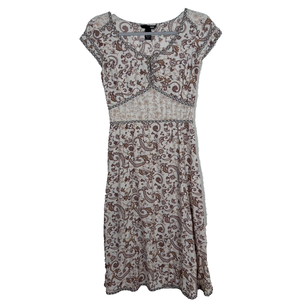 H&M Womens Sz 4 dress fit & flare side zip keyhole front button flounce midi